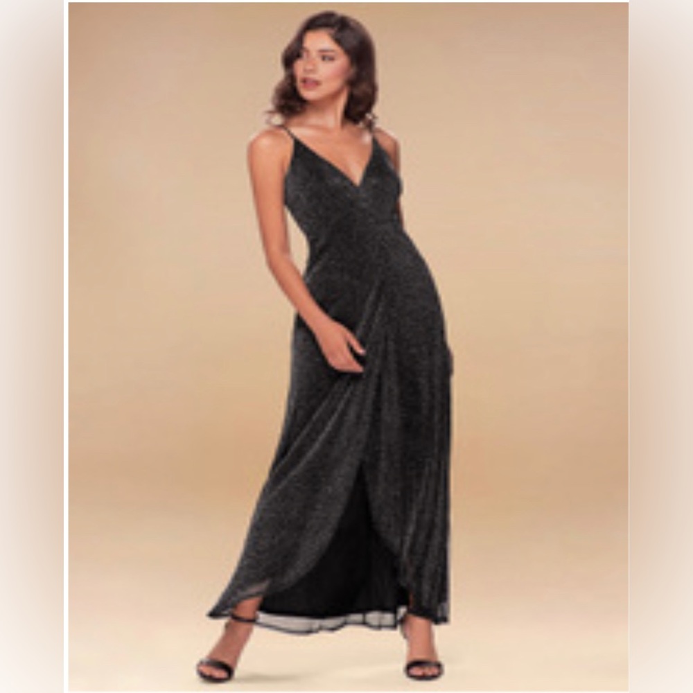 Azazie Size 0X Black/silver Maxi Dress